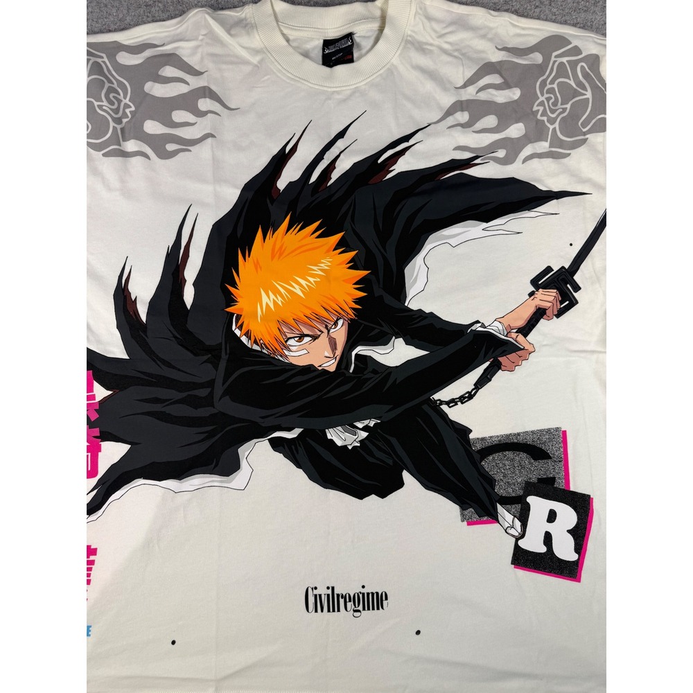 Civil Regime x Bleach Ichigo Kurosaki Roses From Concrete Cream Tee XXL NWT